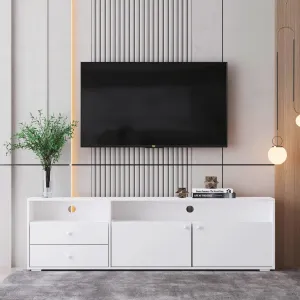 TV Stand For TV Up To 65 Inch With Drawers Storage Cabinets Living Room Bedroom Antique White, 62.99x11.81x20.22 Inch