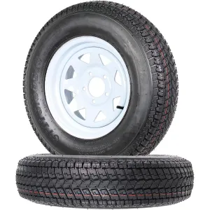 ST175/80D13 Trailer Tires, 2 Pack, Load Range C 6PLY, 13" White Spoke Rims 5 Lug on 4.5", Max Load 1360 LBS, Durable Bias-Ply All-Season Design for Utility & Boat Trailers