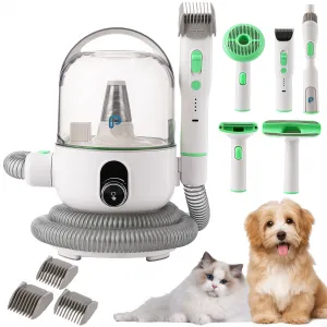 Pet Grooming Vacuum Kit, 16-Level Suction, 2L Dustbin, Low Noise Dog Hair Remover with 4 Combs, Green