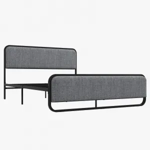 Full Size Metal Bed Frame with Curved Upholstered Headboard, Heavy Duty, 10'' Underbed Space, No Box Spring, Easy Assembly, Grey