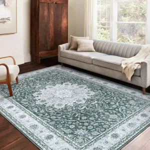 Living Room 5x7 Area Rugs Oriental Area Rug Bohemian Distressed Carpet Medallion Rug Tribal Area Rugs Vintage Area Rug for Bedroom Kitchen Home Office, 5' x 7' Grey