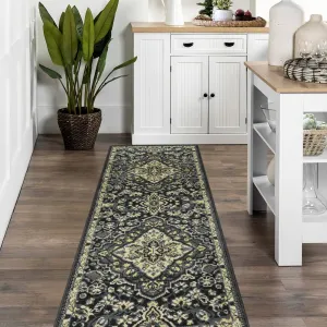 Vintage Runner Rug for Hallway Long Floral Rug Non-Shedding Laundry Room Rug Non-Shedding Kitchen Runner Rug Hallway Rug Laundry Rug Aesthetic Bedside Rug, Bathroom Rug Runner 2x6, Grey
