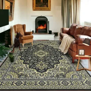 Grey Area Rug for Bedroom 8x10 Oriental Rug Boho Cottagecore Rug Medallion Distressed Rug for Living Room Machine Floral Rug Aesthetic Large Carpet Dining Room Rug Accent Floor Mat