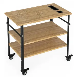 Bamboo Wood Pizza Prep Cart Table - Movable Kitchen Island Easy 20-Minute Assembly | 33" x 20" Sturdy Work Surface for Home, Restaurant, Outdoor Use