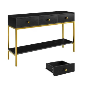 Console Table with 3 Drawers, Long 54.4" Entryway Table with Metal Frame, Narrow Sofa Table for Hallway, Living Room, Foyer, Office, Corridor, Black