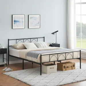 Modern Stylish Iron Bed Frame with Headboard & Footboard, Firm Support, Metal Platform, No Box Spring Needed, Under Bed Storage, Easy Assembly, Black, Queen