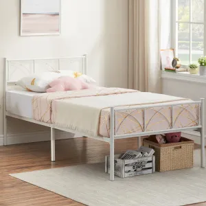 14 Inch Metal Bed Frame with Headboard & Footboard, Heavy Duty Steel, Underbed Storage, No Box Spring Needed, Easy Assembly, White, Twin