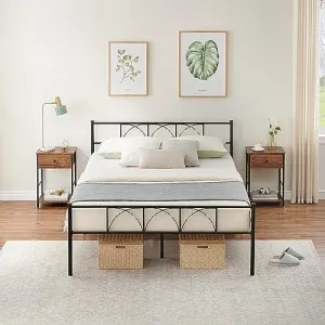 Modern Stylish Iron Bed Frame with Headboard & Footboard, Firm Support, Metal Platform, No Box Spring Needed, Black, Full