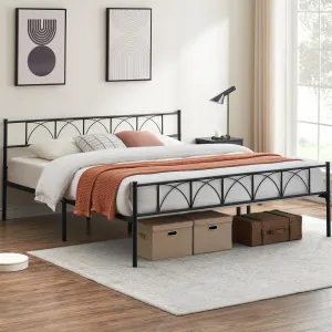 Modern Iron Bed Frame with Headboard & Footboard, Sturdy Metal Platform, No Box Spring Needed, Under Bed Storage, Easy Assembly, King Size, Black