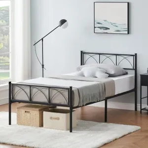 Modern Iron Bed Frame with Headboard & Footboard, Firm Metal Support, Under Bed Storage, Easy Assembly, Black, Twin