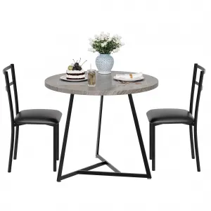 Round Dining Table Set for 2, Modern Kitchen Table Chairs Set of 2, Small Dining Room Table Set with 2 Upholstered Chairs, Furniture Set Dinette for Small Place, Apartment(Gray)