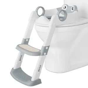 Potty Training Seat with Step Stool Ladder for Toddlers as a Potty Training Toilet Anti-Slip Safe Pads Adjustable Height Legs Gray