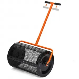 Compost Spreader, 24IN Peat Moss Spreader with Upgraded T-Handles, Manure Spreaders Roller with Versatile Heavy Duty Metal Mesh Basket for Lawn, Garden
