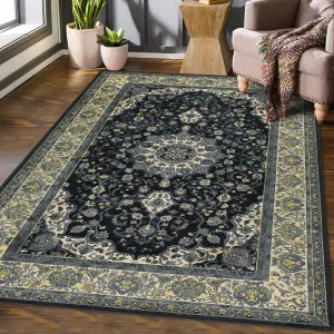 Boho 11x15 Rug Vintage Area Rugs Indoor Oriental Traditional Area Rug for Living Room Bedroom Dining Room Medallion Collection Non-Shedding Non Slip,Grey/Yellow