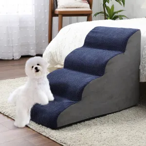 Dog Stairs for Small Dogs, High Density Foam Dog Stairs 4 Tiers with Non-Slip Bottom for for High Beds Or Couch, with Removable Cover, Best for Dogs Injured,Older Cats,Pets