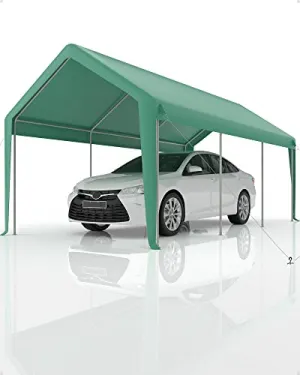 10' X 20' Adjustable Steel Carport with Roll-Up Door, Versatile Design, White