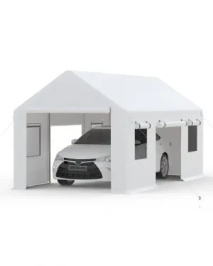 10' X 20' Tarp Replacement Sidewall for Carport & Canopy with Roll-Up Side Door & Windows, 180G Waterproof, UV Protected, White