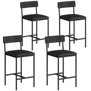 25.5 Inches Bar Stools Set of 4, Kitchen Bar Stools with Footrest, PU Upholstered Bar Chairs, Easy Assembly, Black