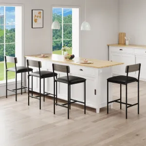 25.5 Inches Bar Stools Set of 4 with Footrest, PU Upholstered, Back Support, Easy Assembly, for Kitchen Counter Island, Gray