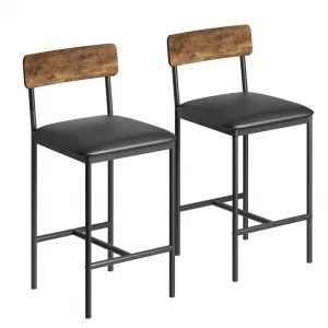 Bar Stools Set of 2, Counter Height with Footrest, PU Upholstered, Metal Frame, Ergonomic Backrest, Easy Assembly, Kitchen Island, Dining Room, Brown