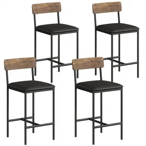 Bar Stools Set of 4, Kitchen Bar Stools with Footrest, 25.5 Inches Upholstered Bar Chairs with Back, 4 Counter Height Barstools for Counter Bar, Island, Easy Assembly, Rustic Brown