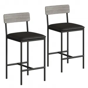 Bar Stools Set of 2, Counter Height with Footrest, PU Upholstered, Metal Frame, Easy Assembly, for Kitchen Island Dining Room, Gray
