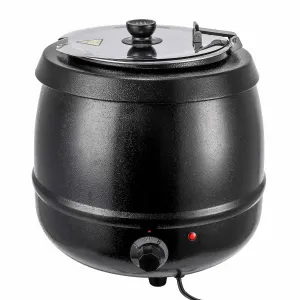 10.5QT Commercial Soup Kettle Warmer with Hinged Lid and Detachable Stainless Steel Insert Pot for Restaurant and Big Family - Black