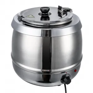 10.5QT Commercial Soup Kettle Warmer with Hinged Lid and Detachable Stainless Steel Insert Pot for Restaurant and Big Family - Sliver