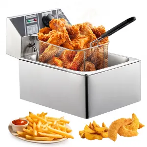 6L Electric Deep Fryer, Adjustable Temp, Basket & Lid for Home
