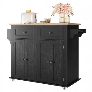Kitchen Island Cart on Wheels, Island Table for Kitchen with Drawer and Storage Cabinet, Black