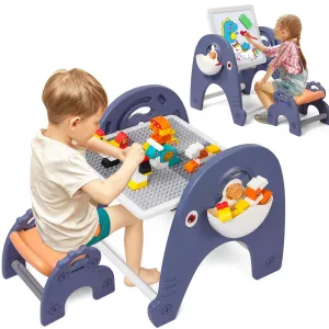 4-in-1 Kids Activity Table Set, Building Block Table with Magenetic Whiteboard, Compatible for Lego Duplo Bricks, Toddler Sensory Play Table Includes 1 Chair, 66pcs Large Bricks and 2 Storage Boxes