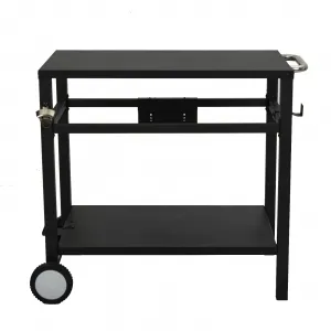 Outdoor Grill Cart with Wheels & Hooks – Portable Utility Table for Pizza Oven, BBQ, and Outdoor Cooking