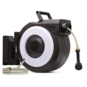 Retractable Garden Hose Reel 1/2 in x 100 ft + 9-Function Sprayer Nozzle + Any Length Lock + Hybrid Material + Auto Rewind + 180° Swivel Bracket + Easy Watering