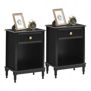 Black Nightstands Set of 2, Bedroom Nightstand with Drawer and Storage Shelf, Modern End Table Side Table for Bedroom Living Room College Dorm
