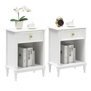 White Nightstands Set of 2 with Drawer & Shelf, MDF Material, Modern Design, for Bedroom, Living Room, College Dorm