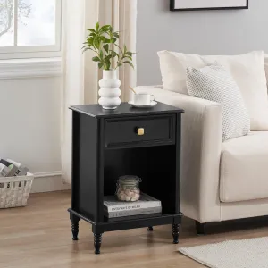 Black Night Stand Bedside Table End Table with Drawer and Storage Shelf, Wood Nightstand for Bedroom Office Living Room Sofa, Easy Assembly