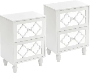 White Mirrored NightStand Set 2, End Table Bedside Table with 2 Mirrored Storage Drawer, Night Stand Side Table for Bedroom, Living Room