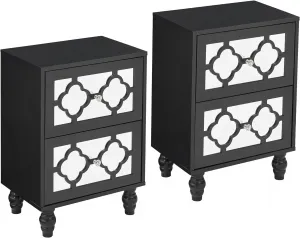 Luxury Mirrored Nightstands Set of 2 with 2 Storage Drawers and Crystal Knobs, MDF Material, Durable, Easy to Maintain, Versatile for Bedroom, Living Room
