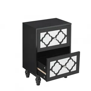 Mirrored Nightstand with 2 Drawers, Black Night Stand with Mirror, Modern Contemporary Bedside Table for Bedroom, Living Room, Small Space