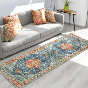 Hallway Runner Rug, 2x6 Kitchen Runner Rugs Vintage Area Rug Washable Non Slip Laundry Room Rug Oriental Carpet Runner Floral Print Floorcover Mat for Entrance Bedroom Living Room, Teal