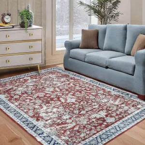 Area Rug Vintage Persian Rug Indoor Floor Print Distressed Carpet Rug Velvet Mat Foldable Accent Rug Soft Floor Carpet Kitchen Living Room Bedroom Dining Room - Orange / 8 x 10 Feet