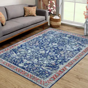 Area Rug Vintage Persian Rug Indoor Floor Print Distressed Carpet Rug Velvet Mat Foldable Accent Rug Soft Floor Carpet Kitchen Living Room Bedroom Dining Room - Navy / 8 x 10 Feet