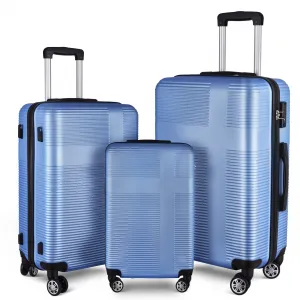 3 Piece Luggage Set With TSA Lock Durable Lightweight Hardshell Suitcases Travel 20in 24in 28in Light Blue