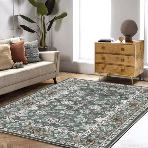 Area Rug 5x7 Washable Indoor Area Rug Bedroom Rug Floral Area Rug Retro Accent Rug Non-Slip Low Pile Area Rug Vintage Area Rug for Living Room Bedroom Dining Room