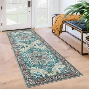 Washable Runner Rug 2x6 Hallway Washable Vintage Rug Runners Rug Floral Medallion Runner Rugs with Rubber Backing Carpet Runner Thin Rug for Bathroom Kitchen Living Room