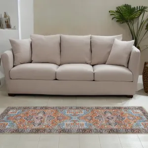 Area Rug 2x6 Runner Rug, Hallway Rug Vintage Rug Floral Print Rug Retro Distressed Carpet Thin Rug Machine Washable Lightweight Rug for Entryway Bedroom Living Room Kitchen, Orange