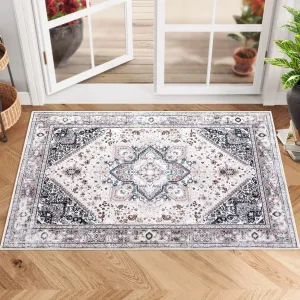 2x3 Vintage Medallion Area Rug Indoor Front Door Doormat Entryway Small Rug Oriental Floral Kitchen Mat Washable Door Mat Non-Slip Low Pile Floor Cover Foldable Accent Rug Blue