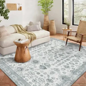 Vintage Medallion Area Rug 9x12 Large Floral Rug Ultra Soft Non-Slip Floor Cover Boho Low Pile Foldable Rug Washable Thin Rug for Bedroom Living Room Dining Room Home Office Grey
