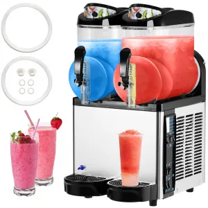 12Lx2/6.4 Gals Commercial Slushy Machine Margarita Machine 500W Frozen Drink Machine Food-Grade PC Tanks for Restaurants Bars Pool Parties