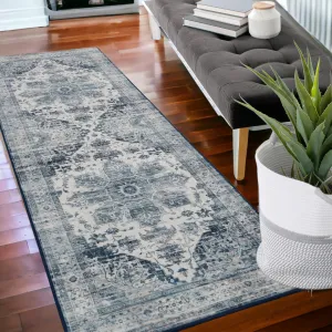 Runner Rug 2 x 6 Vintage Hallway Runner Rug Washable Rug Laundry Room Rug Kitchen Runner Rug for Hallway Laundry Bedside Rug, Aesthetic Rug Non-Shedding Anti-Slip Rug, Blue